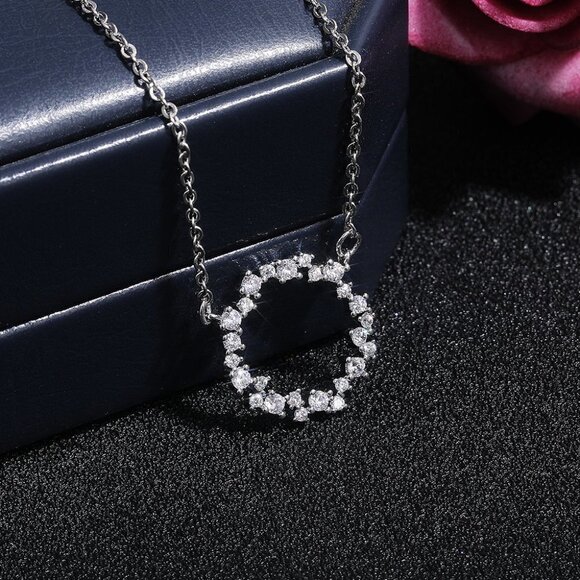 💎 "Dainty Refine Shiny Hollow Round CZ Pendant Necklace for Women, INDN8634 - Picture 3 of 7